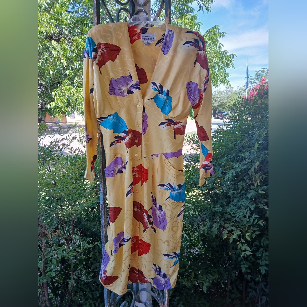 Vintage Yellow Floral Long Sleeve Dress